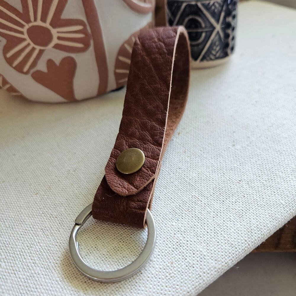 Dark Camel Pebbled Leather Key Fob